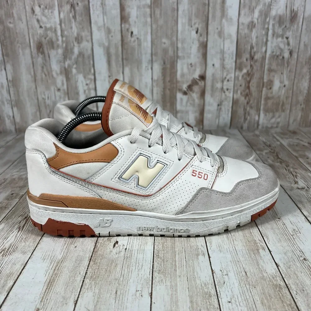 New Balance 550 White‎ Brown Tan Retro Basketball Sneakers Women's Size 10.5